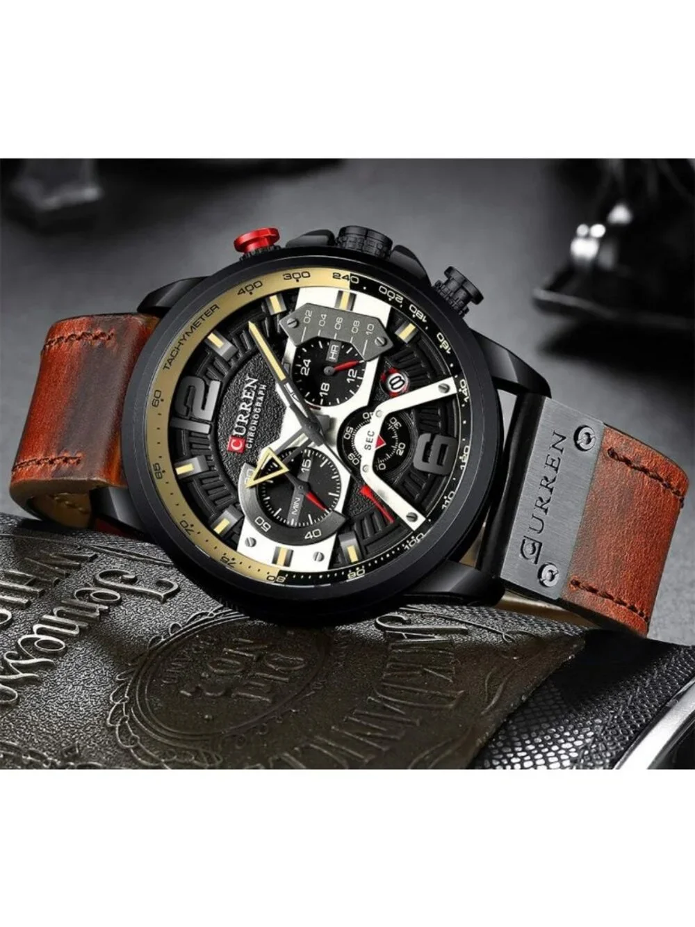 Luxury Men's Chronograph Watch | Waterproof Leather Strap | Analog Quartz Dress